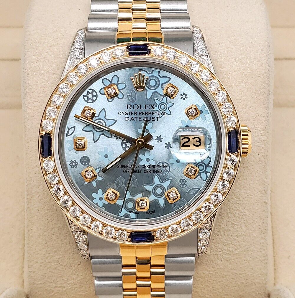 title:Rolex Datejust 36mm 2.48Ct Diamonds/Sapphires Watch With Flower Diamond Dial TFJ-142508244;color:not applicable