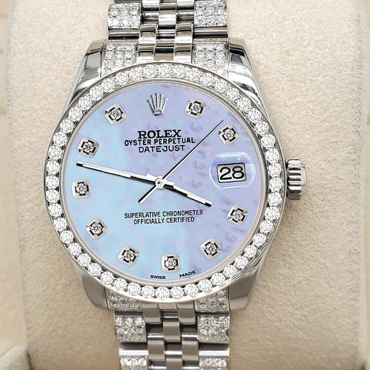 title:Rolex Datejust 31mm 3.30ct Diamond Bezel/Bracelet/Sky Blue MOP Dial Watch  TFJ-142508212;color:not applicable