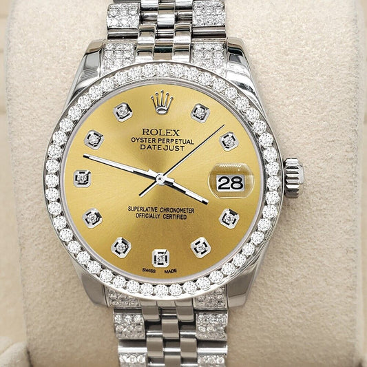 title:Rolex Datejust Midsize 31mm 3.30ct Diamond Bezel/Bracelet/Champagne Dial Watch TFJ-142508203;color:not applicable