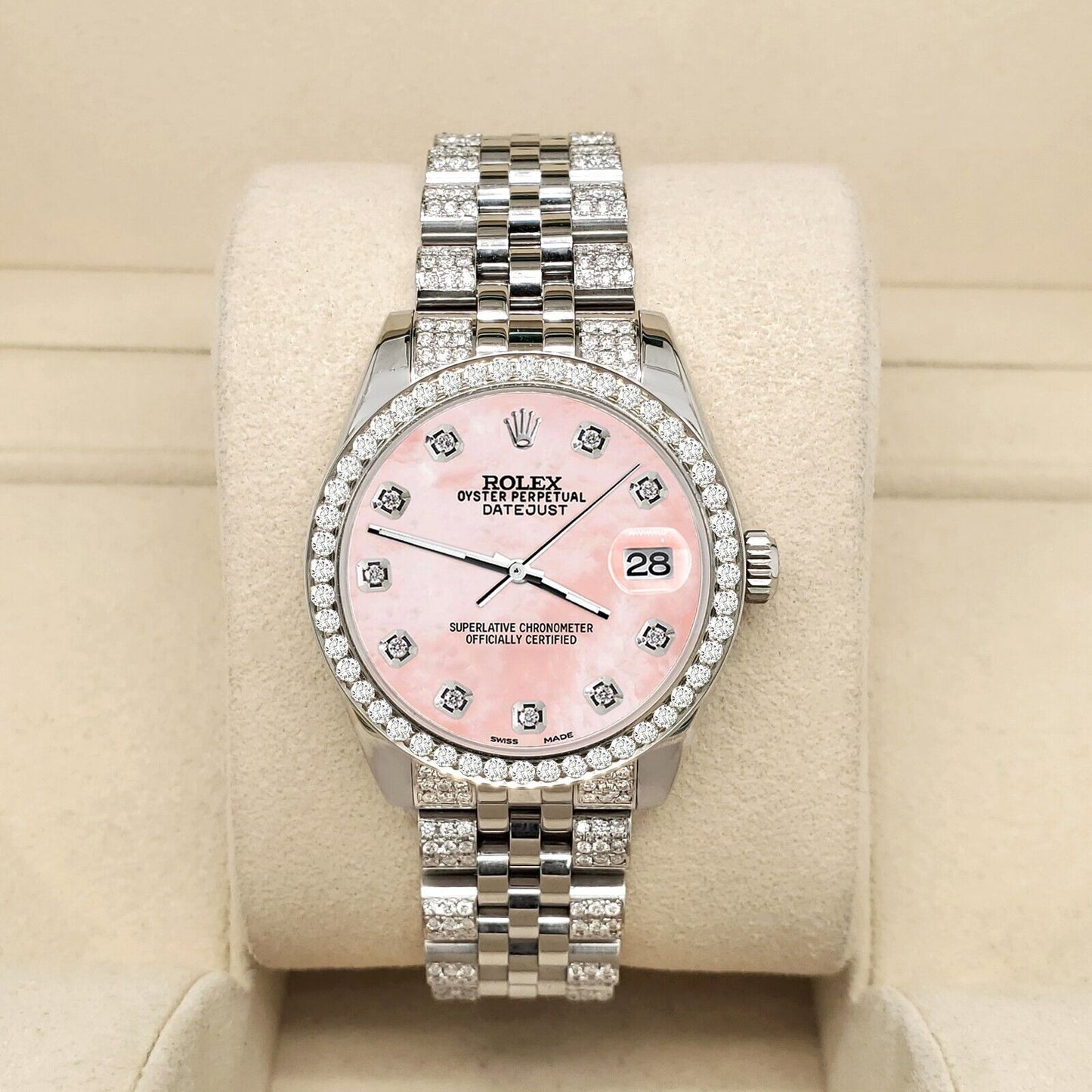 title:Rolex Datejust 31mm 3.30ct Diamond Bezel/Bracelet/Royal Pink MOP Watch  TFJ-142508196;color:not applicable