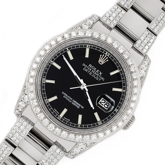 title:Rolex Datejust 36mm 5.9ct Diamond Bezel/Lugs/Bracelet/Black Stick Dial Watch TFJ-142507973;color:not applicable