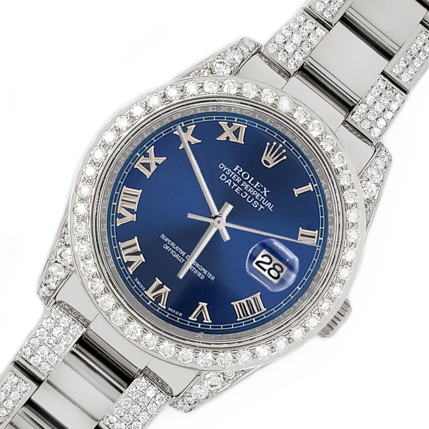 title:Rolex Datejust 36mm 5.9ct Diamonds Watch with Blue Roman Stick Dial   TFJ-142507967;color:not applicable