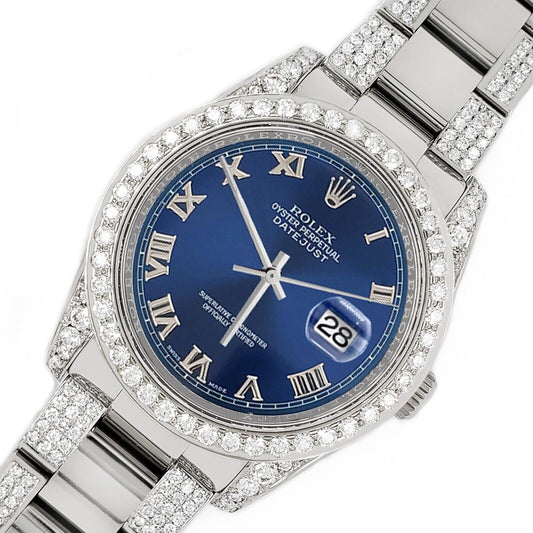 title:Rolex Datejust 36mm 5.9ct Diamonds Watch with Blue Roman Stick Dial   TFJ-142507967;color:not applicable