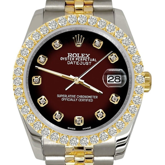 title:Rolex Datejust    Diamond Bezel/Maroon Vignette Jubilee Watch TFJ-142507955;color:not applicable