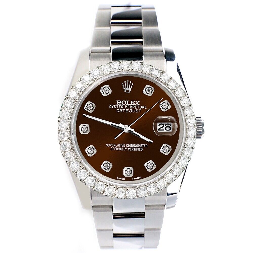 title:Rolex Datejust   Chocolate Dial Watch with Custom Diamond Bezel  TFJ-142507917;color:not applicable