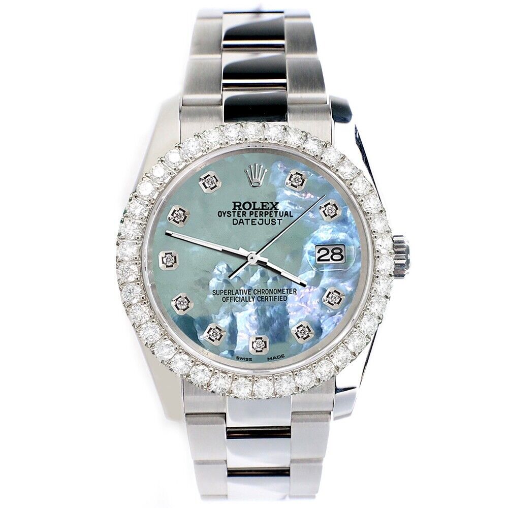 title:Rolex Datejust   Tahitian Blue Dial with Custom Diamond Bezel  TFJ-142507913;color:not applicable