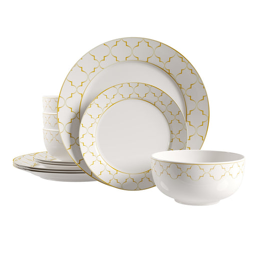 title:Safdie & Co. Dinnerset 12PC Gold Jacquard;color:Gold