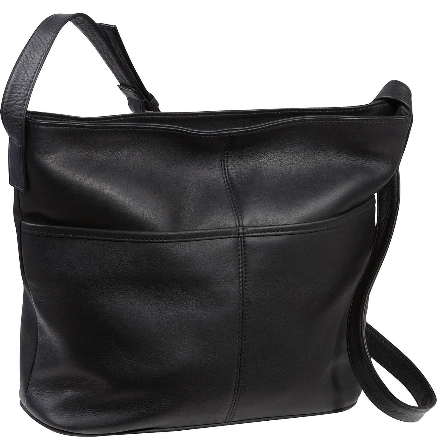 title:Le Donne Leather Two Slip Pocket Shoulder Bag;color:BLACK