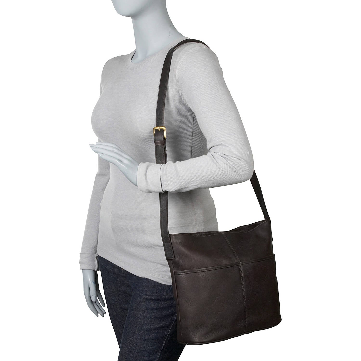 title:Le Donne Leather Two Slip Pocket Shoulder Bag;color:BLACK