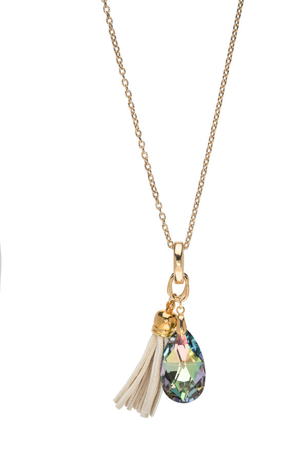 2-in-1 Tassel Teardrop Crystal Long Necklace - Ruumur