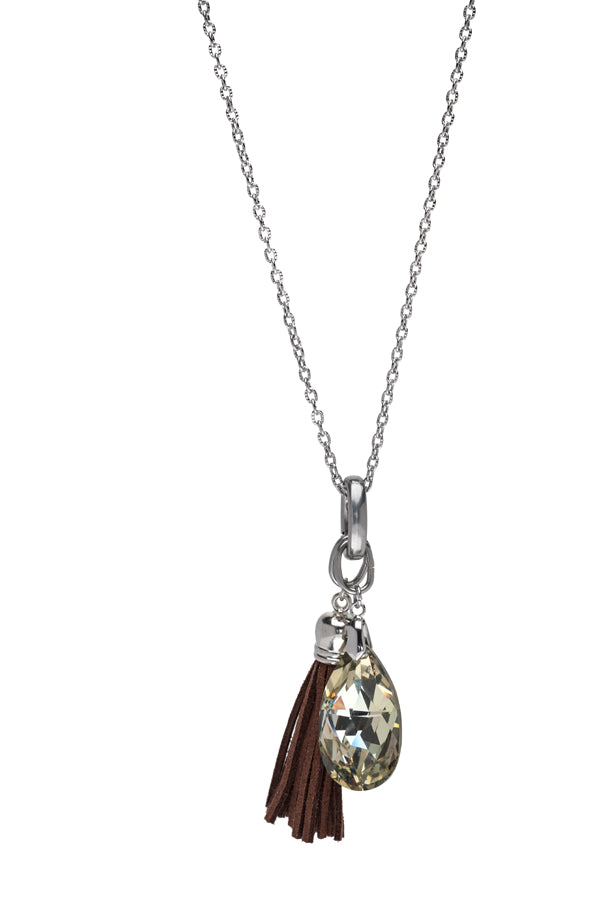 2-in-1 Tassel Teardrop Crystal Long Necklace - Ruumur