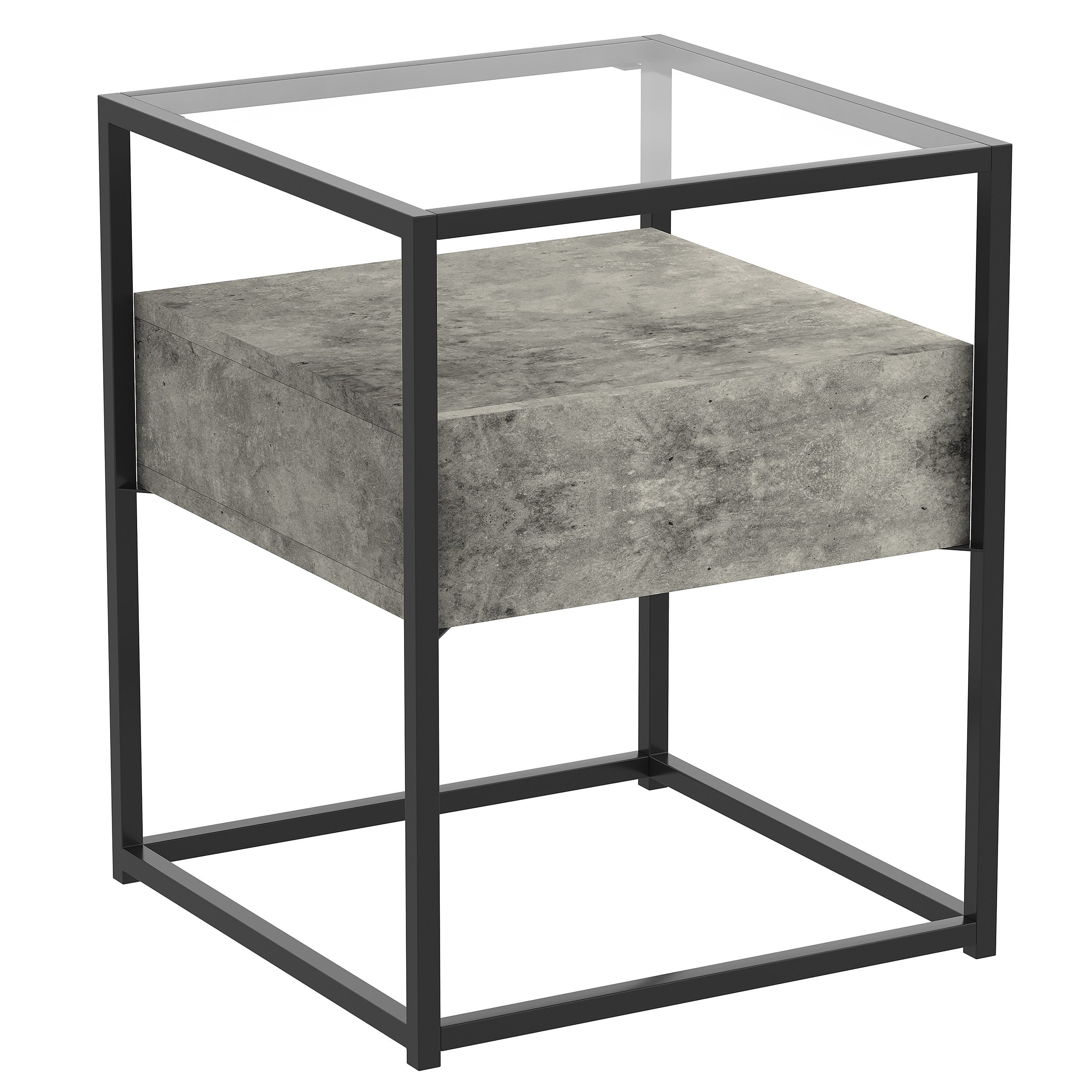 title:Safdie & Co. Accent Table 17L Dark Cement 1 Drawer Glass Top Black Metal;color:Cement