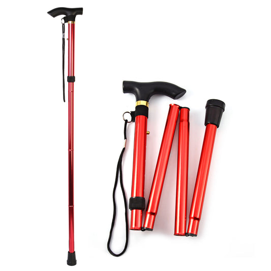 title:Walking Cane Aluminum Alloy Walking Stick Adjustable Folding Travel Hiking Stick Anti-Slip;color:Red