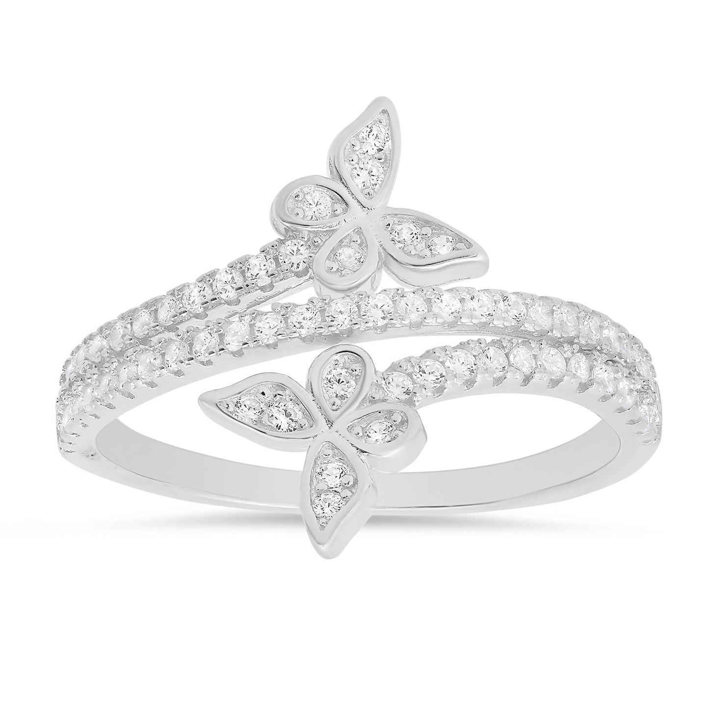 Sterling Silver CZ Butterfly Crossover Ring