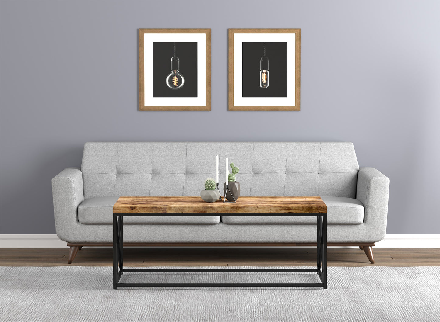 Safdie & Co. Coffee Table 44" Brown Reclaimed Wood Look Black Metal, Central Table for Living Room