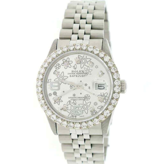 title:Rolex Datejust 36mm Jubilee Watch w/Silver Floral Diamond Dial &amp; 2.8CT Bezel TFJ-142508105;color:not applicable