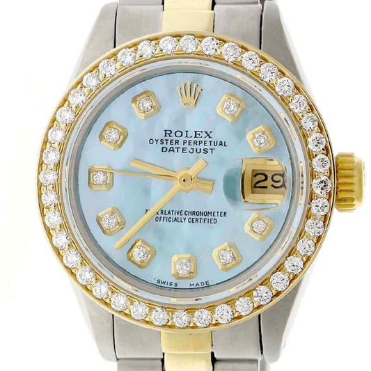 title:Rolex Datejust 2-Tone 26mm 0.85CT Diamond Bezel/Sky Blue MOP Dial Oyster Watch TFJ-142508101;color:not applicable