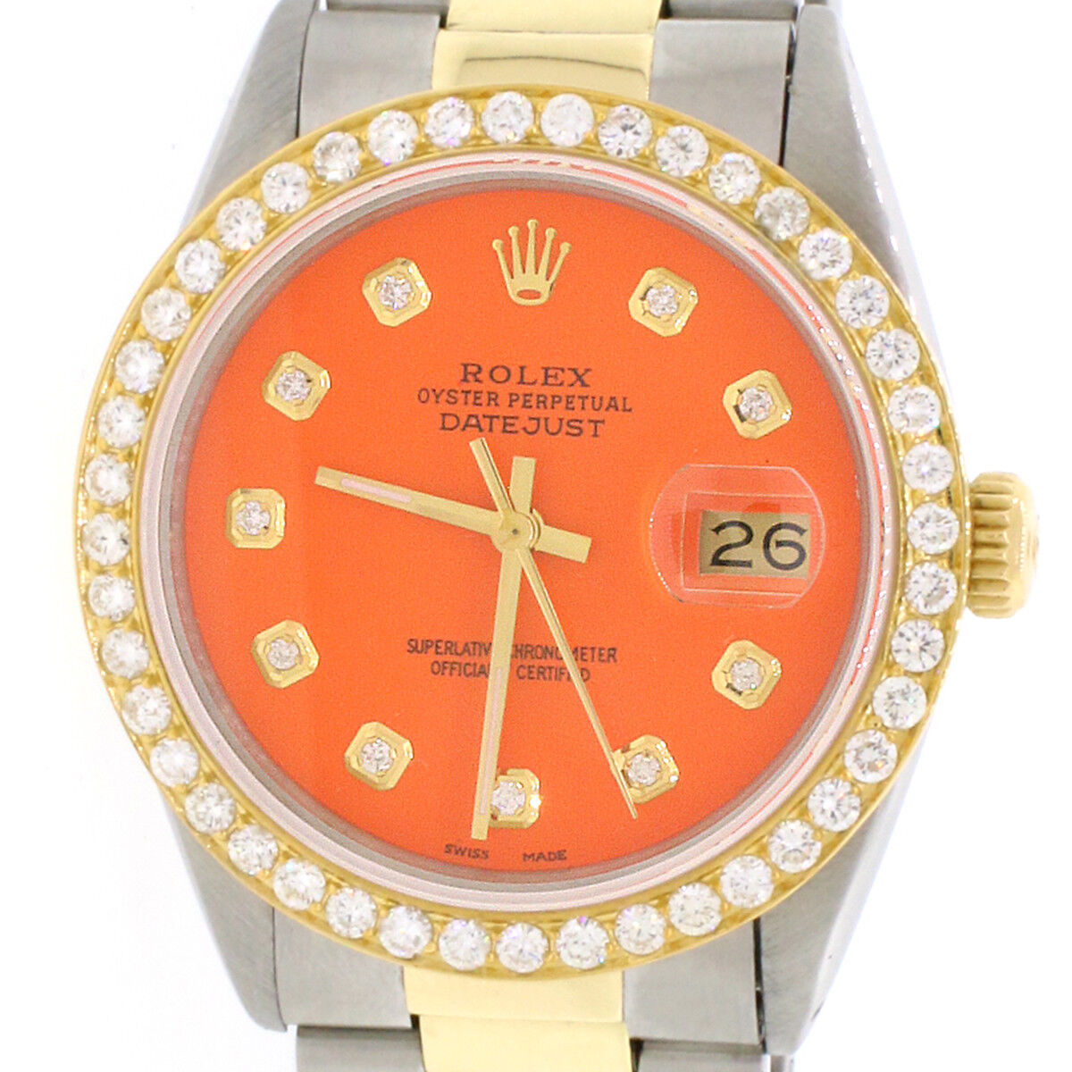 title:Rolex Datejust 2-Tone Gold/Steel 36mm Oyster w/ Orange Diamond Dial &amp; Bezel TFJ-142508099;color:not applicable