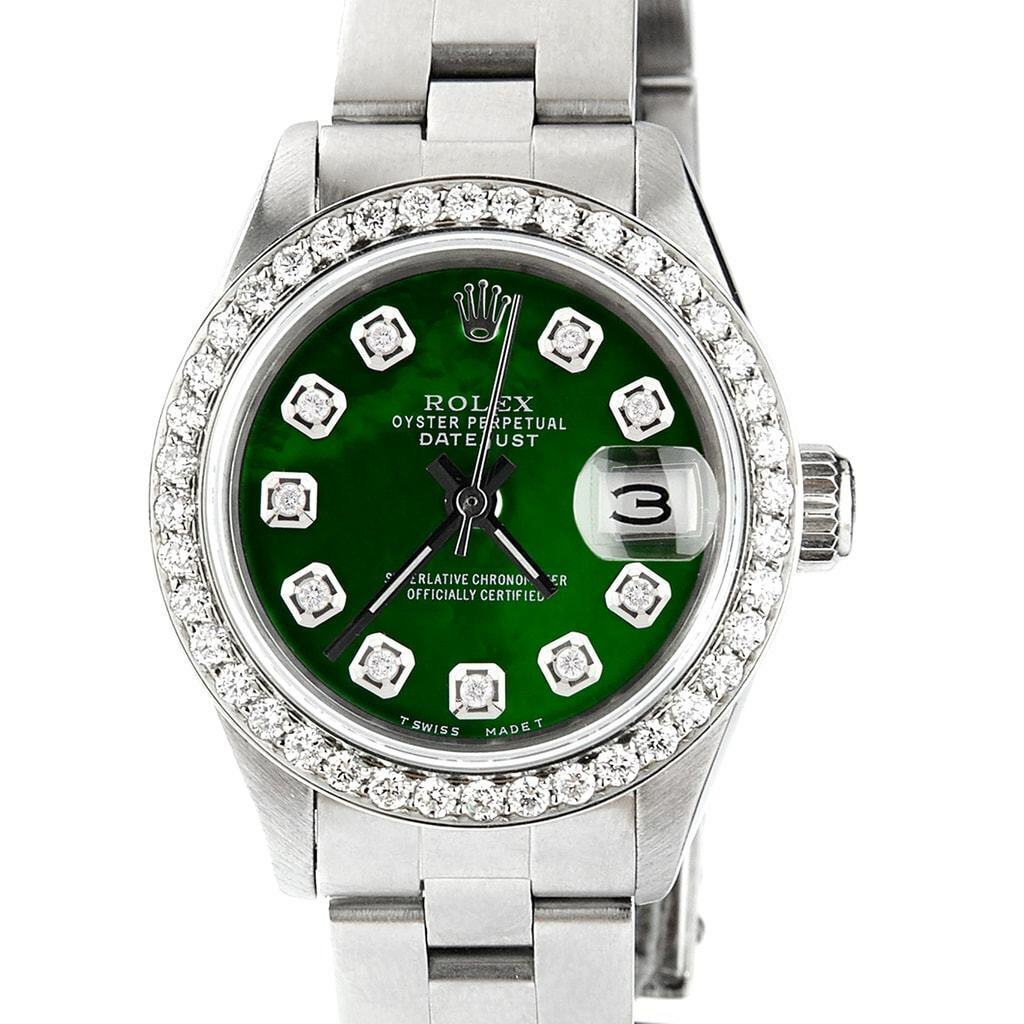 title:Rolex Datejust 26mm Diamond Bezel/Emerald Green MOP Dial Oyster Steel Watch TFJ-142508066;color:not applicable