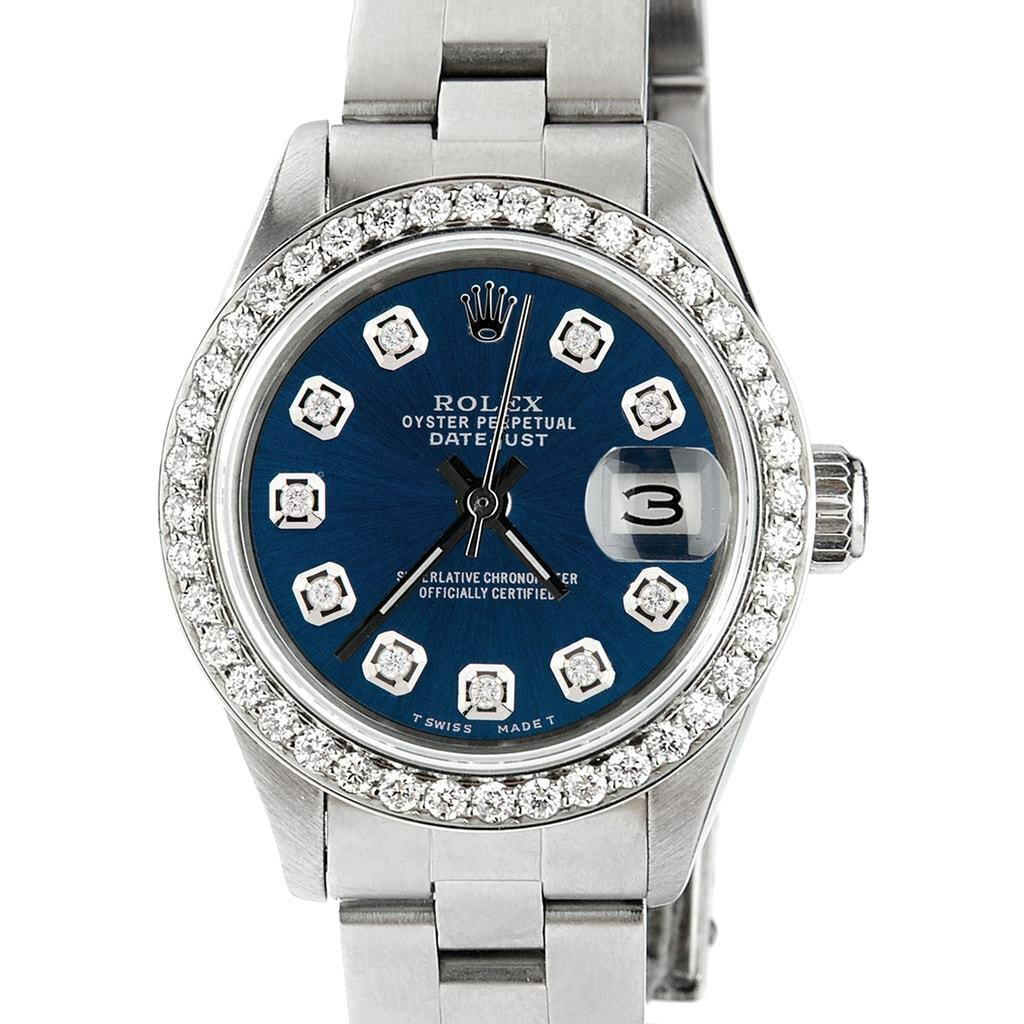 title:Rolex Datejust Ladies 26mm Diamond Bezel/Peacock Blue Dial Oyster Steel Watch TFJ-142508033;color:not applicable