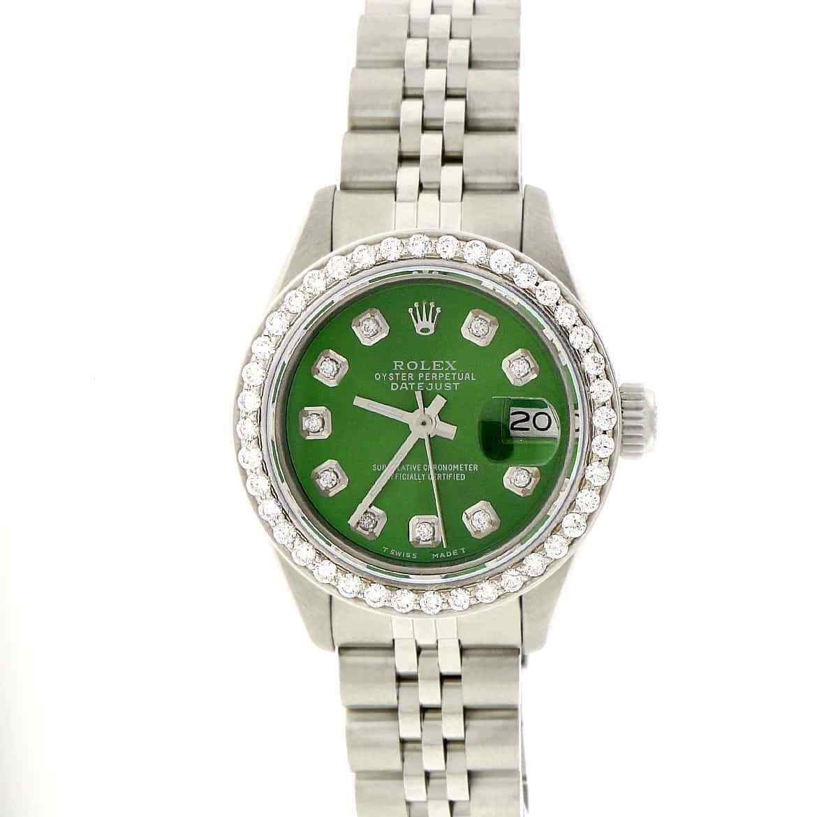 title:Rolex Datejust Ladies 26mm Diamond Bezel/Olive Green Dial Jubilee Steel Watch TFJ-142508183;color:not applicable