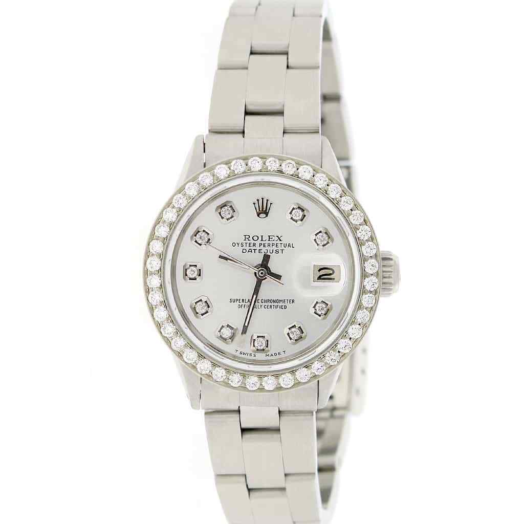 title:Rolex Datejust Ladies 26mm Diamond Bezel/Silver Diamond Dial Oyster Steel Watch TFJ-142508164;color:not applicable