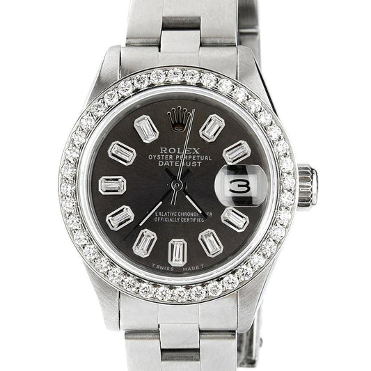 title:Rolex Datejust 26mm Diamond Bezel/Black Baguette Diamond Dial Oyster Steel Watch TFJ-142508149;color:not applicable