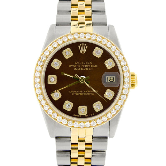 title:Rolex Datejust 2-Tone Gold/Steel 31mm Womens Watch w/Brown Dial &amp; Diamond Bezel TFJ-142508137;color:not applicable