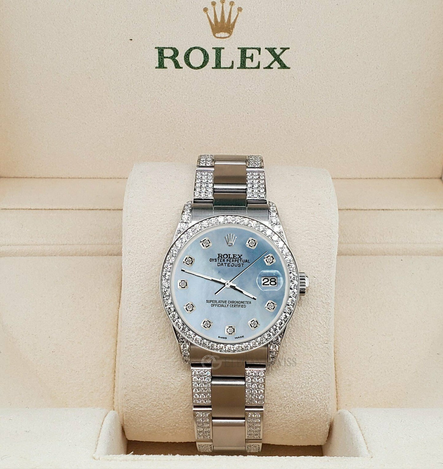 title:Rolex Datejust 31mm 3.5ct Diamond Bezel/Lugs/Bracelet/Sky Blue MOP Dial Watch TFJ-142508815;color:not applicable