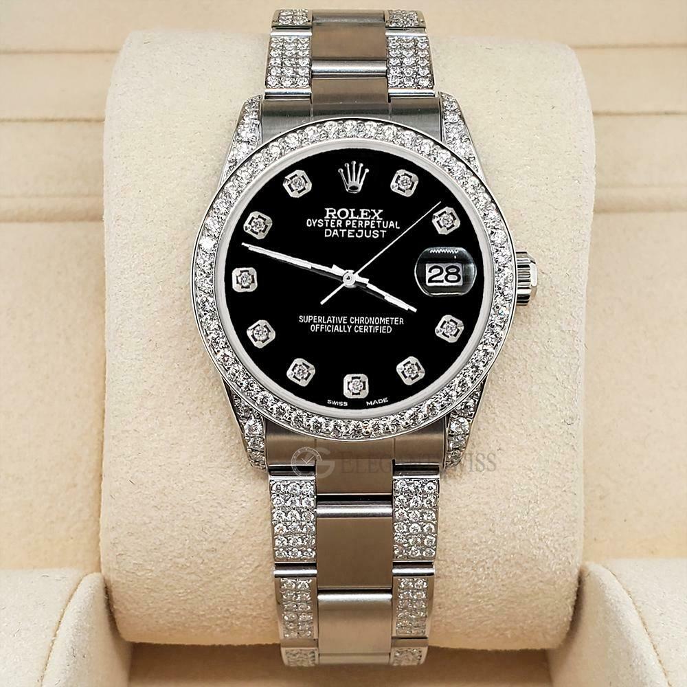 title:Rolex Datejust 31mm 3.5ct Diamond Bezel/Lugs/Bracelet/Black Dial Steel Watch TFJ-142508802;color:not applicable