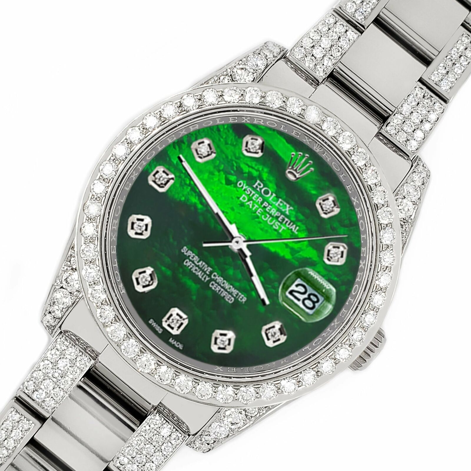 title:Rolex Datejust 36mm 5.9ct Diamond Bezel/Lugs/Bracelet/Green MOP  TFJ-142508724;color:not applicable