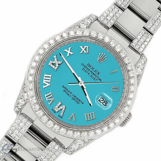 title:Rolex Datejust 36mm 5.9ct Diamond Bezel/Lugs/Bracelet/Turquoise  TFJ-142508720;color:not applicable