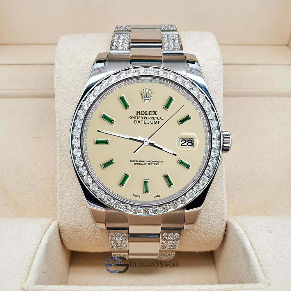 title:Rolex Datejust II 41mm 5ct Diamond Bezel/Bracelet/Emerald Baguette Satin Linen TFJ-142508708;color:not applicable