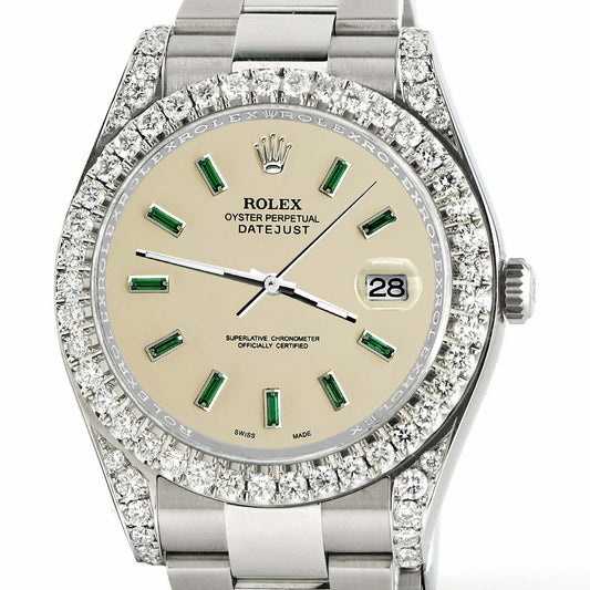 title:Rolex Datejust 41 4.4CT Diamond Bezel/Lugs/Emerald Baguette Satin Linen Dial TFJ-142508707;color:not applicable