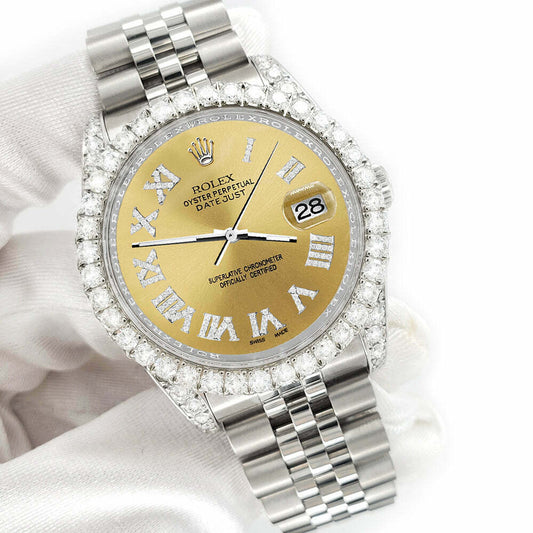 title:Rolex Datejust 116200 36mm Steel 4.2CT Diamond Bezel/Lugs/Champagne Roman Dial TFJ-142508685;color:not applicable