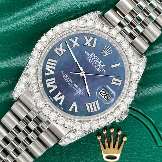 title:Rolex Datejust  36mm 4.2CT Diamond Bezel/Lugs/Black Pearl Roman Dial Watch TFJ-142508675;color:not applicable