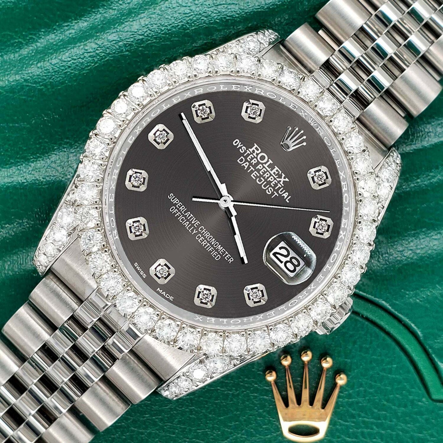 title:Rolex Datejust  36mm 3.9CT Diamond Bezel/Lugs/Rhodium Grey Dial Watch TFJ-142508648;color:not applicable