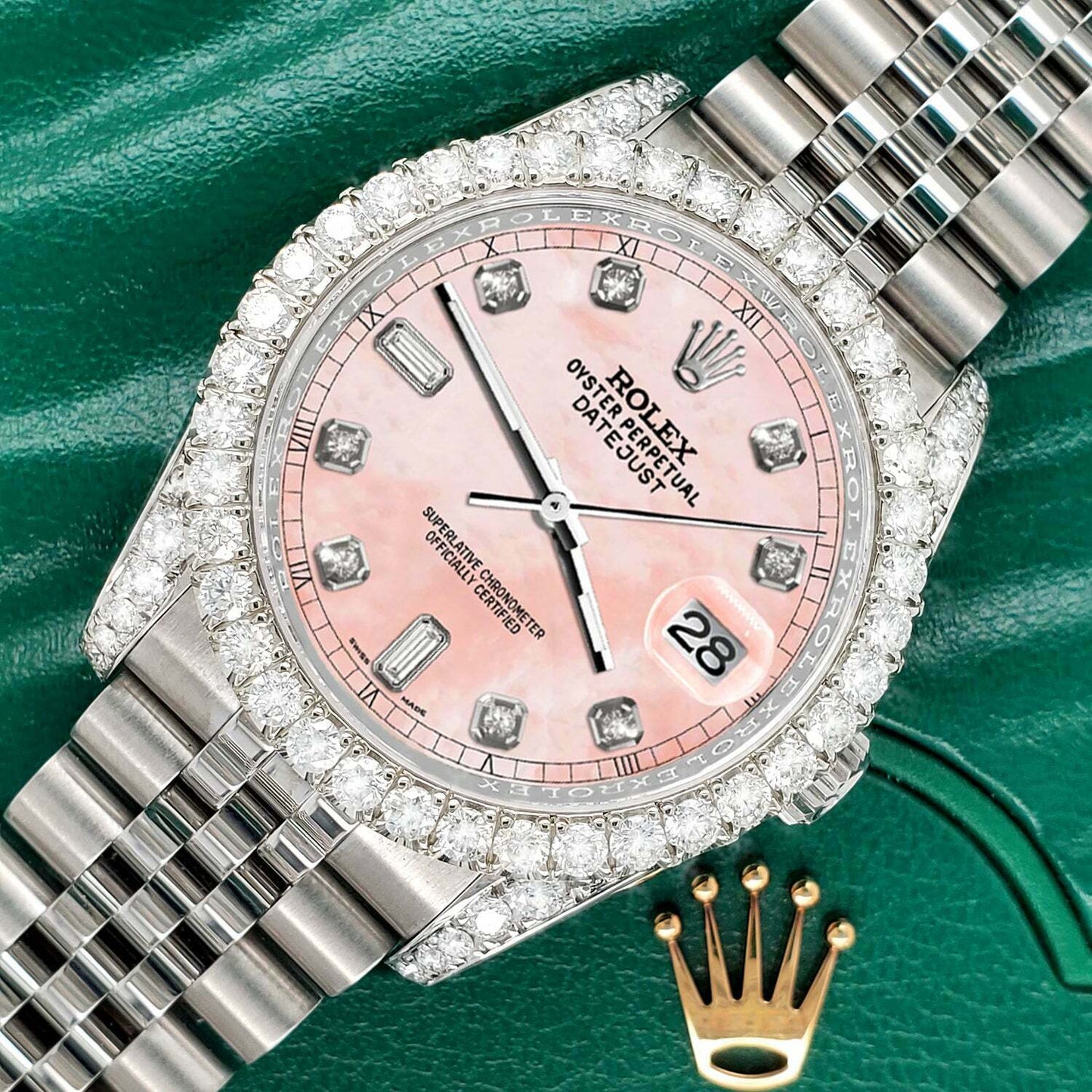 title:Rolex Datejust  36mm 4CT Diamond Bezel/Lugs/Royal Pink 6+9 Baguette Dial  TFJ-142508644;color:not applicable