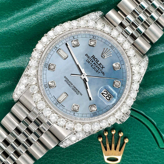 title:Rolex Datejust  36mm 4CT Diamond Bezel/Lugs/Sky Blue MOP 6+9 Baguette Dial TFJ-142508643;color:not applicable