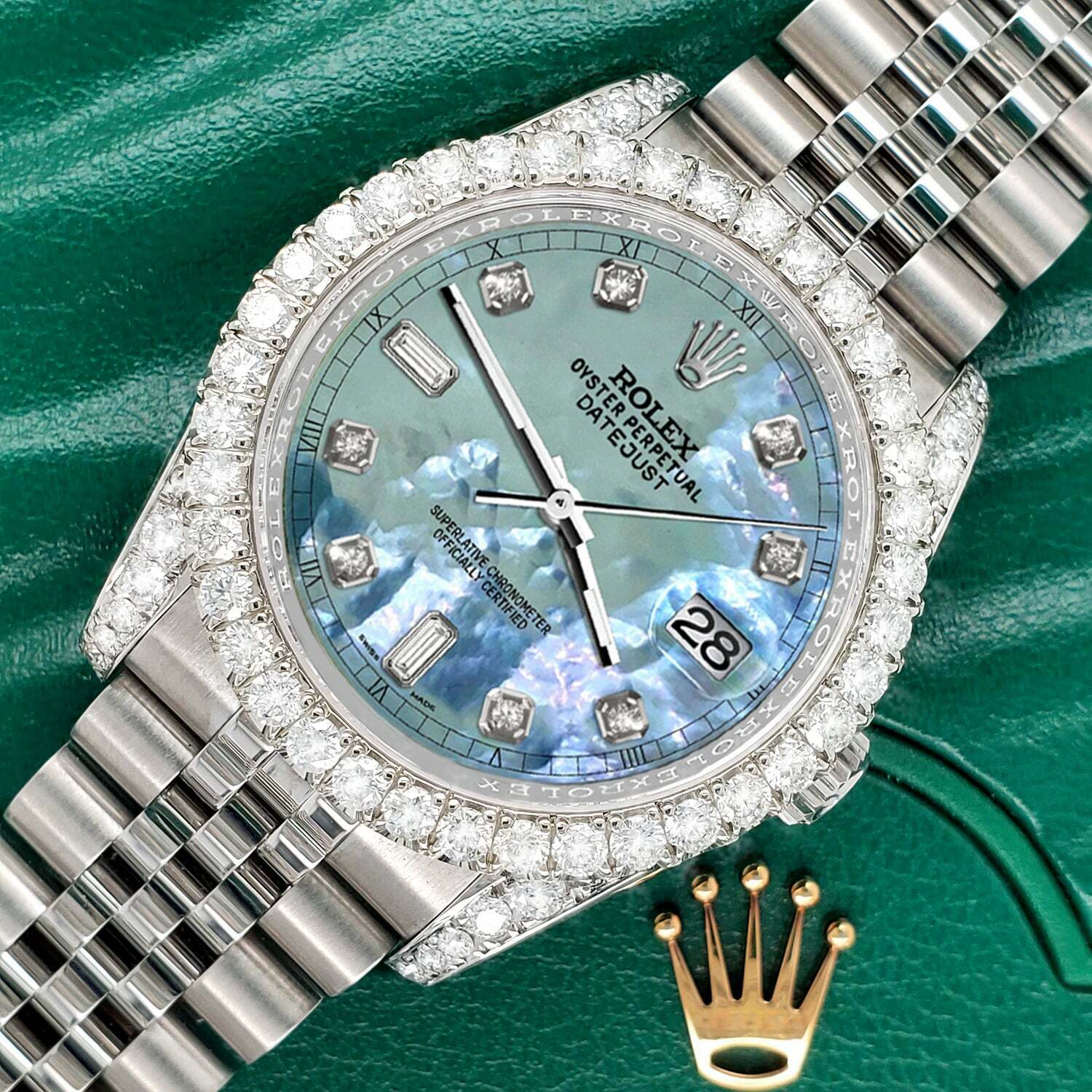 title:Rolex Datejust  36mm 4CT Diamond Bezel/Lugs/Tahitian Blue MOP 6+9 Baguette TFJ-142508642;color:not applicable