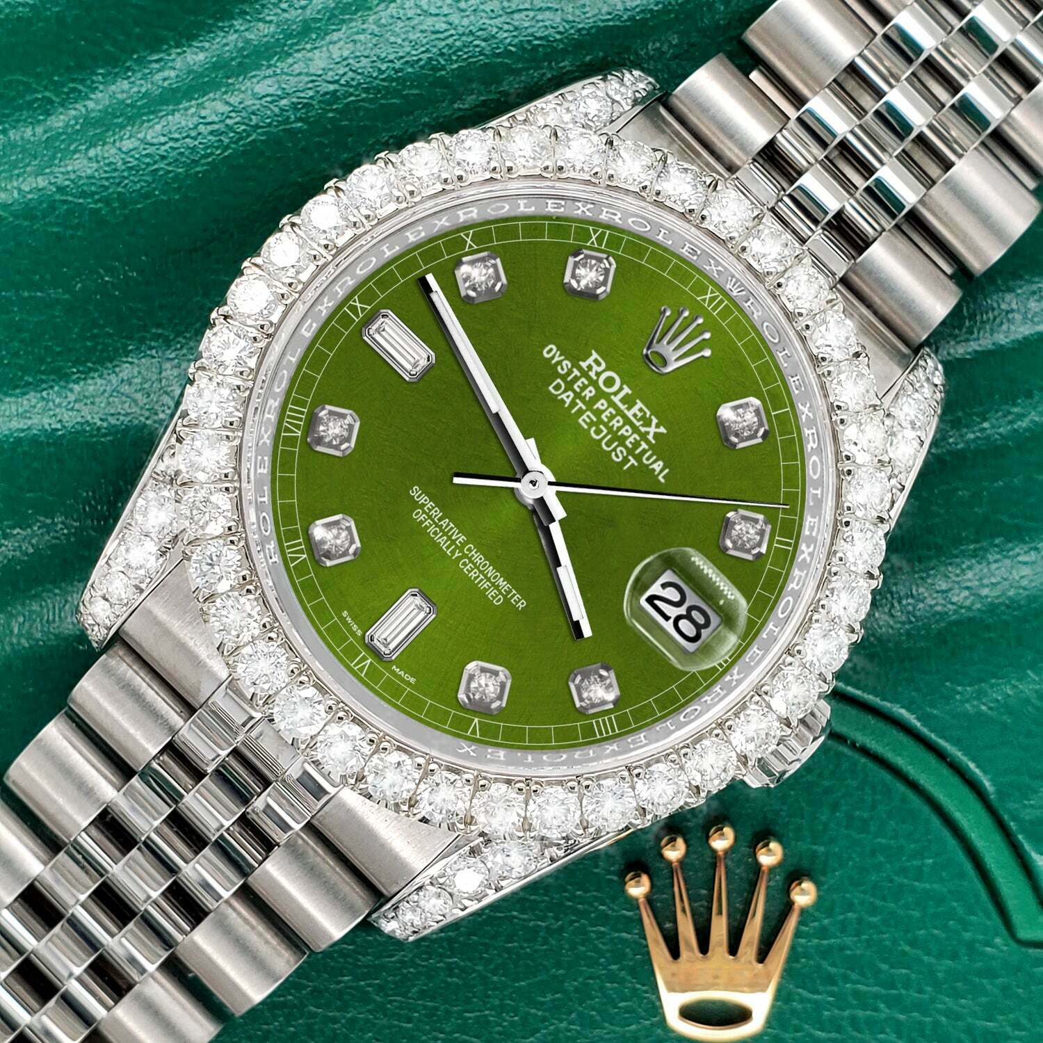 title:Rolex Datejust  36mm 4CT Diamond Bezel/Lugs/Royal Green 6+9 Baguette Dial TFJ-142508640;color:not applicable