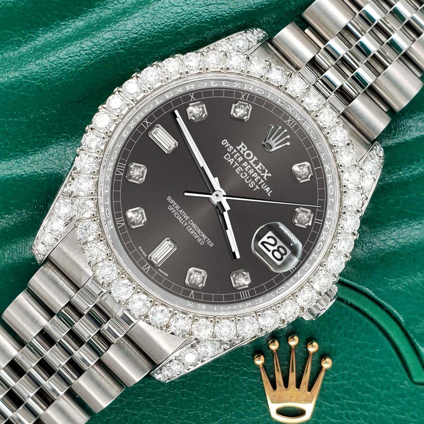 title:Rolex Datejust  36mm 4CT Diamond Bezel/Lugs/Rhodium Gray 6+9 Baguette Dial TFJ-142508639;color:not applicable