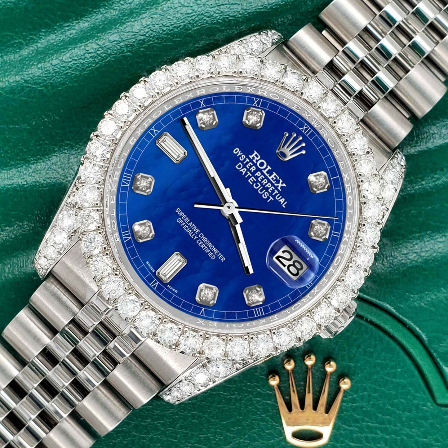 title:Rolex Datejust  36mm 4CT Diamond Bezel/Lugs/Royal Blue MOP 6+9 Baguette TFJ-142508632;color:not applicable