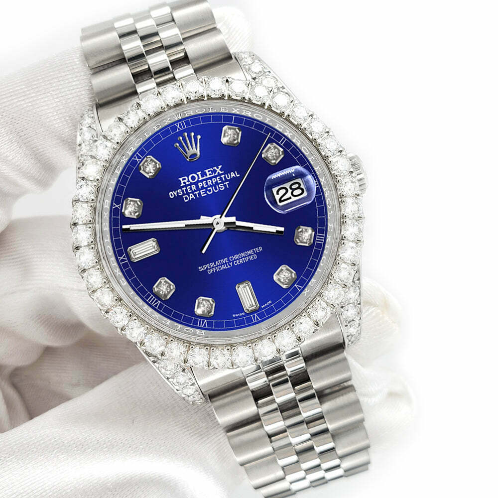 title:Rolex Datejust 116200 36mm 4CT Diamond Bezel/Lugs/Navy Blue 6+9 Baguette Dial  TFJ-142508626;color:not applicable