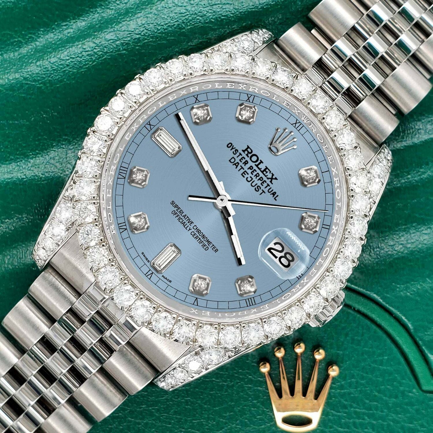 title:Rolex Datejust  36mm 4CT Diamond Bezel/Lugs/Ice Blue 6+9 Baguette Dial  TFJ-142508637;color:not applicable