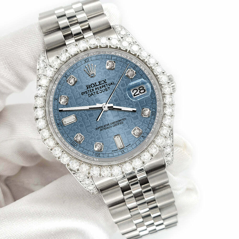 title:Rolex Datejust 116200 36mm 4CT Diamond Bezel/Lugs/Ice Blue Jubilee 6+9 Baguette  TFJ-142508612;color:not applicable