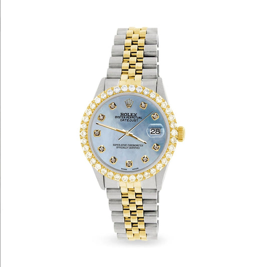 title:Rolex Datejust  2-Tone Watch 3.05ct Diamond Bezel/Sky Blue MOP Diamond Dial TFJ-142508545;color:not applicable