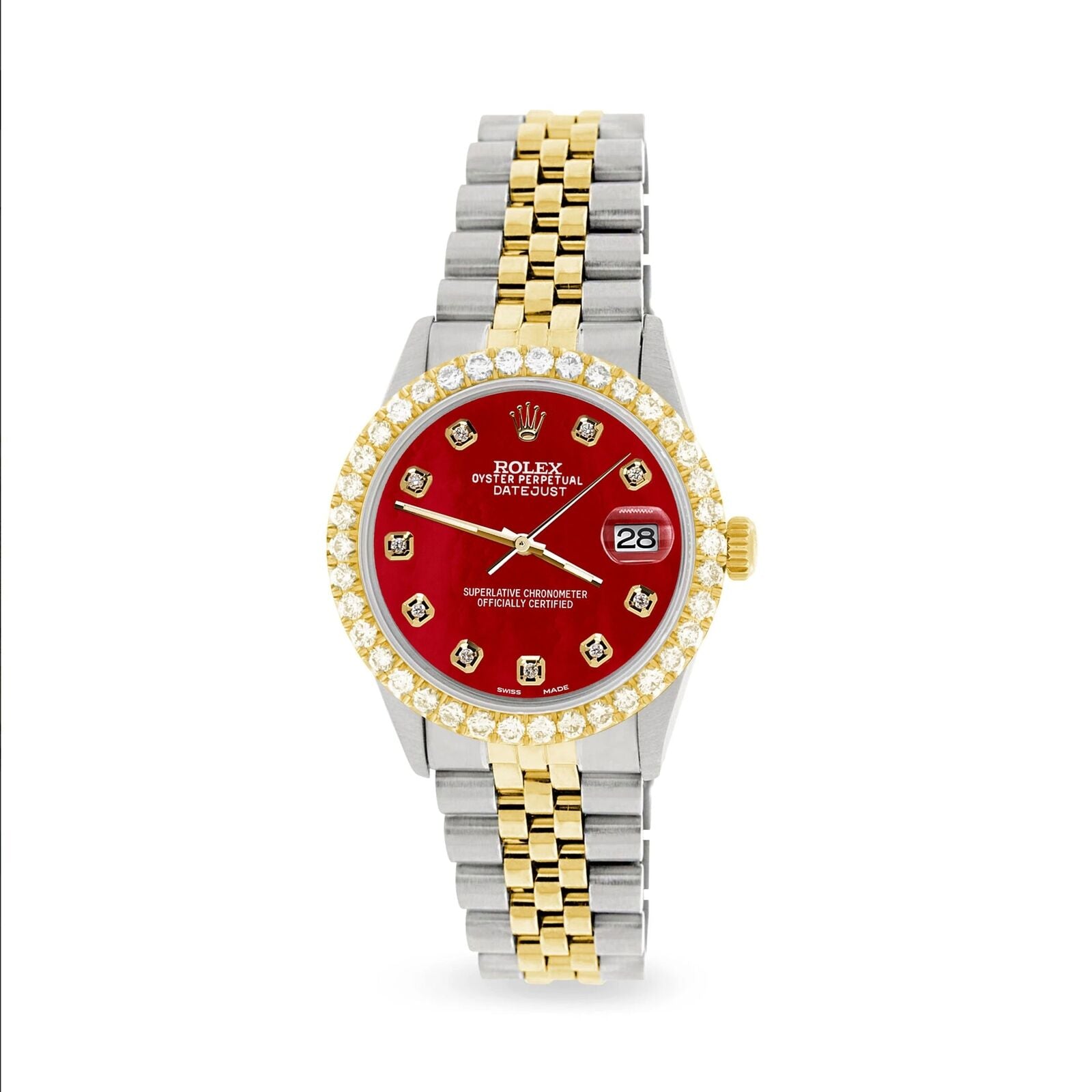 title:Rolex Datejust 36mm 2-Tone Watch 3.05ct Diamond Bezel/Red MOP Diamond Dial TFJ-142508537;color:not applicable