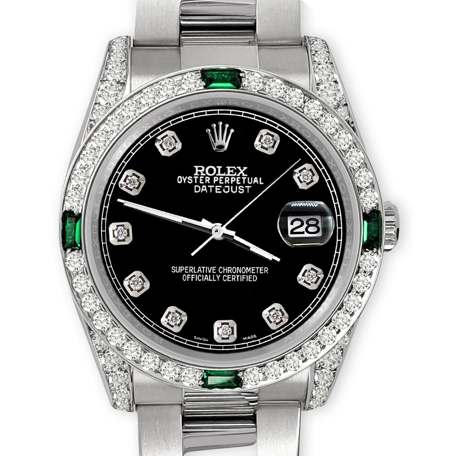 title:Rolex Datejust 36mm Steel Watch Diamond &amp; Emerald Bezel/Lugs/Black Diamond Dial TFJ-142508493;color:not applicable