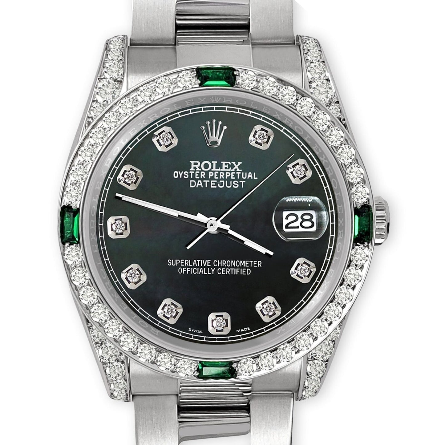 title:Rolex Datejust 36mm Steel Watch Diamond &amp; Emerald Bezel/Lugs/Black MOP Diamond TFJ-142508492;color:not applicable